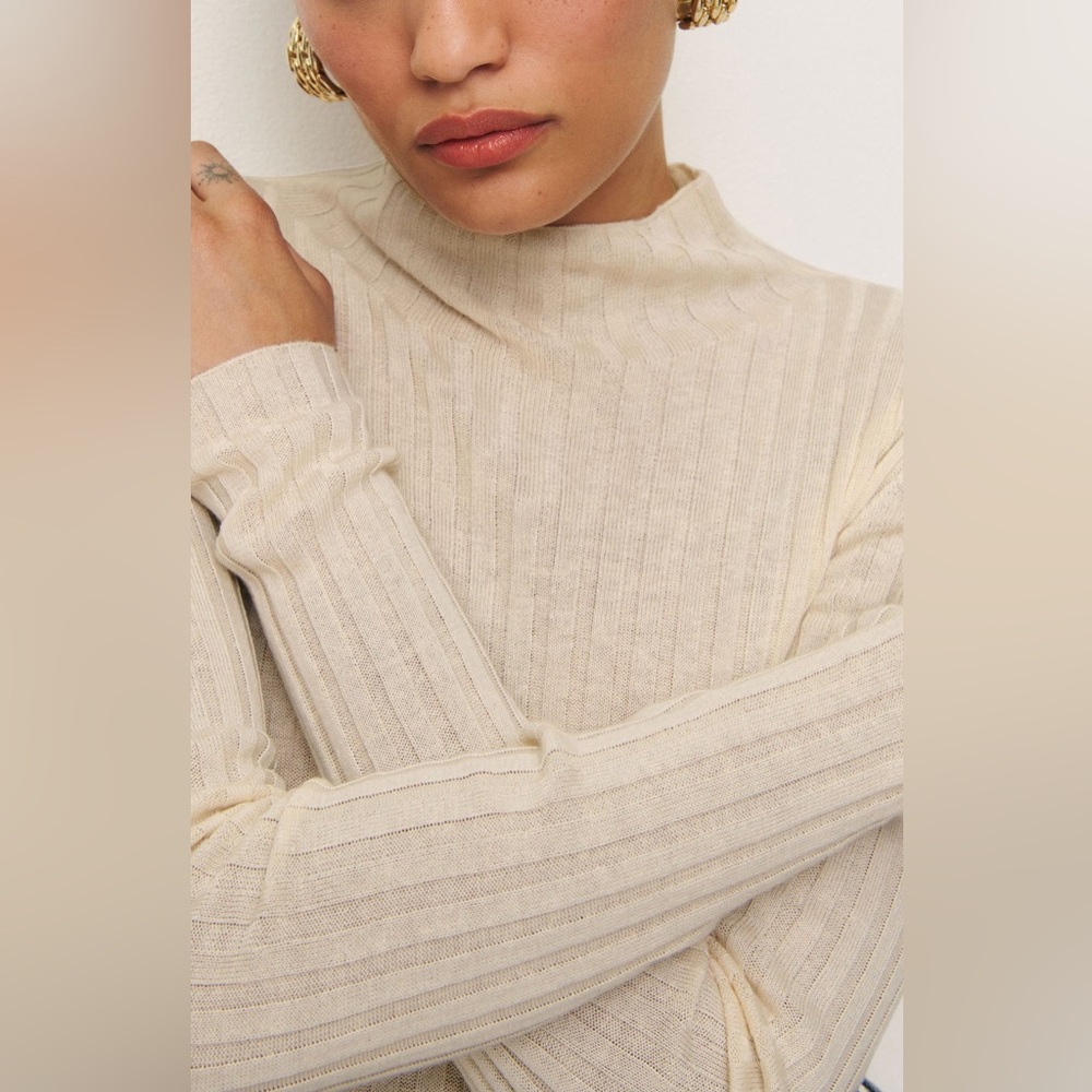Reformation - Cori Rib Funnel Neck Sweater - Almond - Women’s Large - Picture 3 of 10